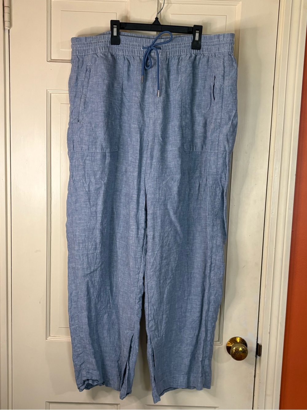Athleta Retreat Linen Wide Leg Pants Coastal Chambray Resort Women 18 Beachy - Picture 2 of 10